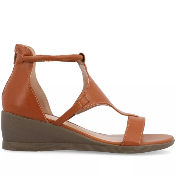 Journee Collection Trayle Wedge Sandal Brown 8.5 - Picture 2 of 12